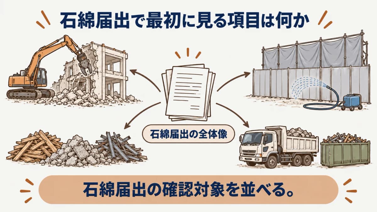 石綿事前調査と届出の主体を分ける大気汚染防止法の解体工事図