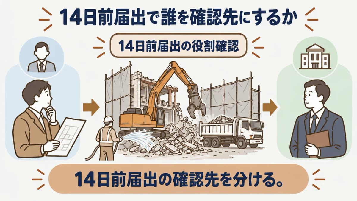 石綿調査結果の書面と建物側の解体範囲を照合する資料整理図