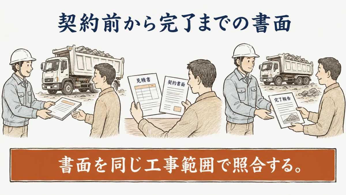契約前から完了報告までの確認順を示す図解
