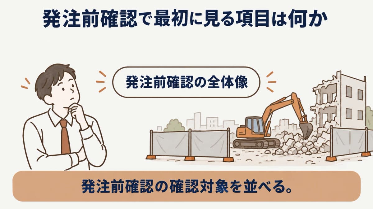 目的・範囲・調査・手続・完了確認を並べた発注前チェックリスト