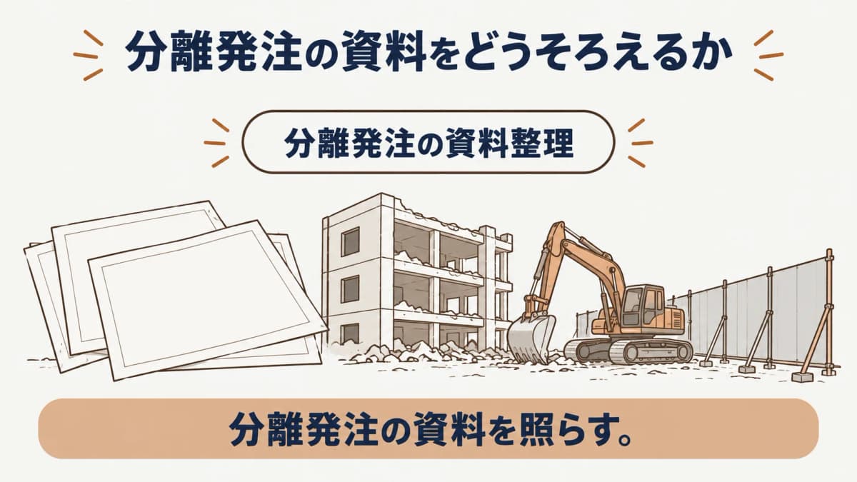 契約相手と工程調整役を別欄に記録する解体工事の契約整理図