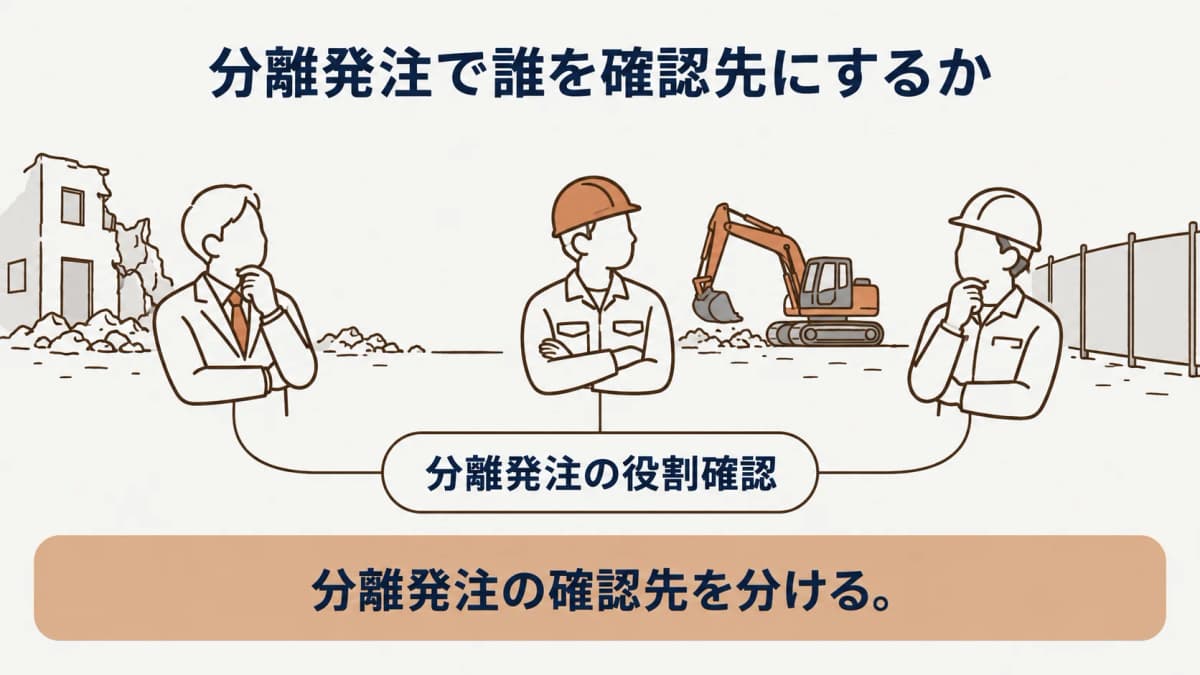 許可や登録の確認先を契約相手ごとに整理する発注者の線画