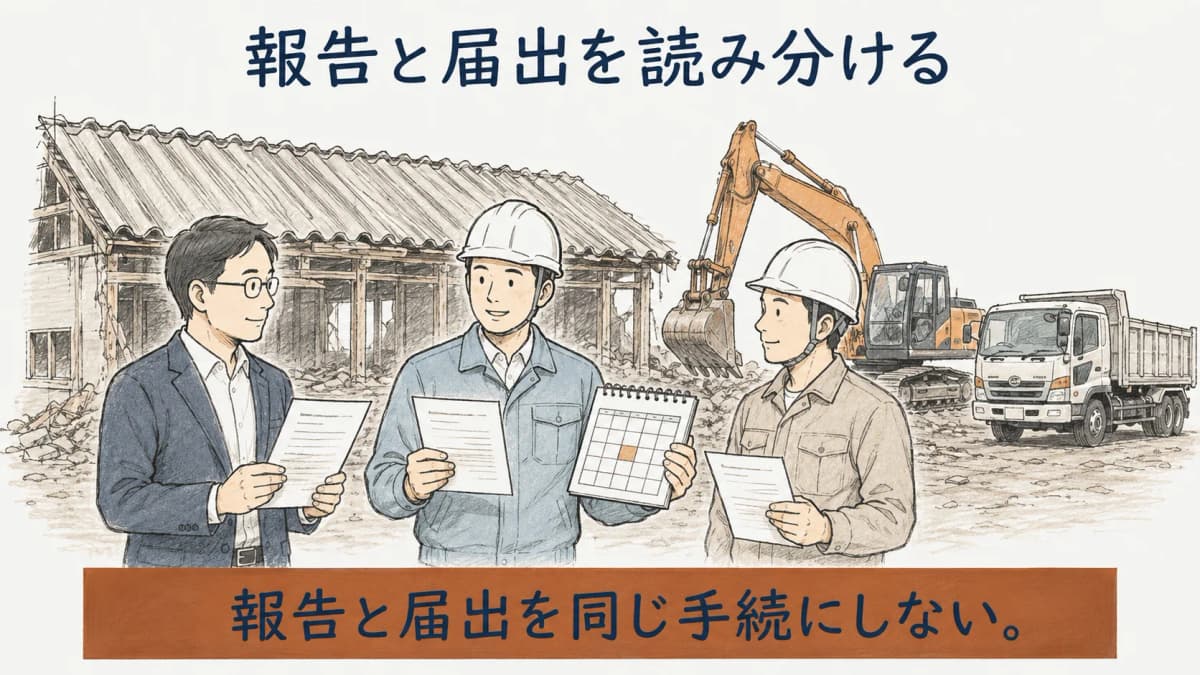石綿調査の報告対象を確認する図
