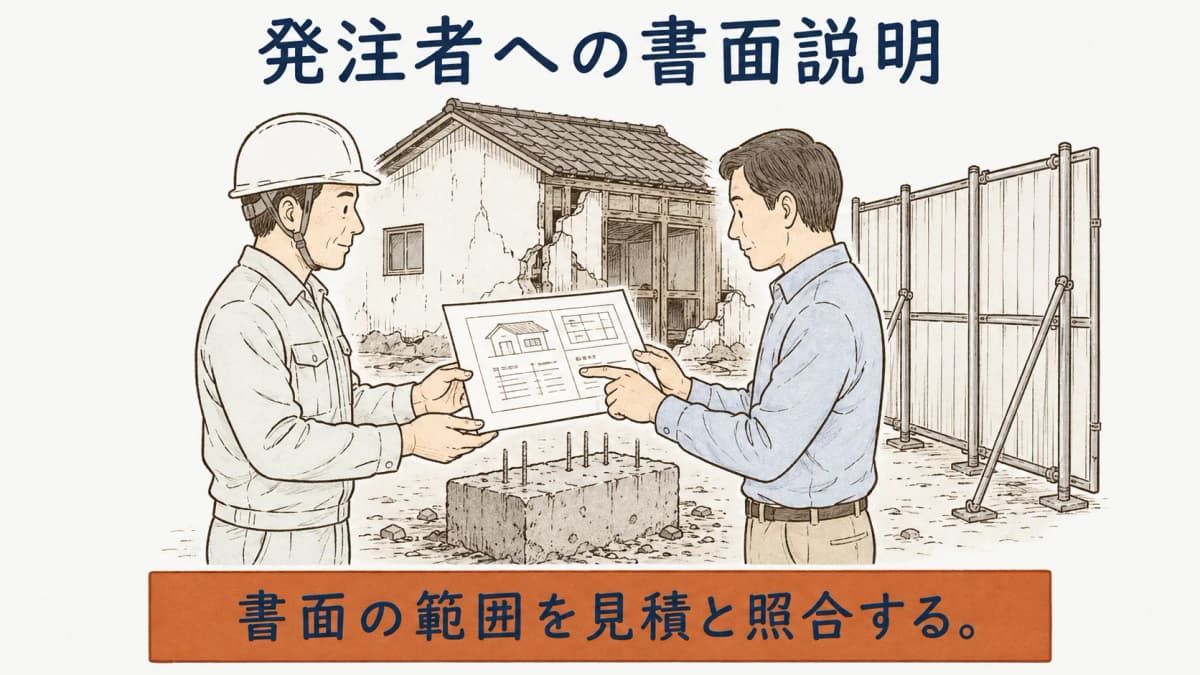 発注者への書面説明と工事範囲を確認する図