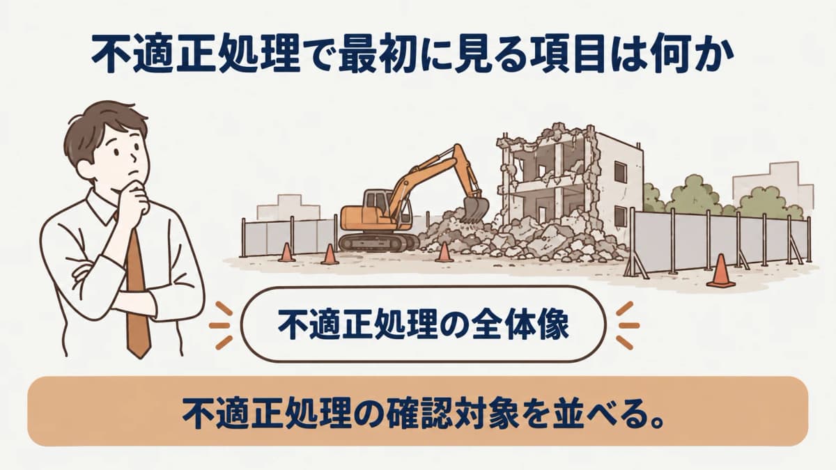 解体範囲と完了資料を結び付けて不適正処理を防ぐ確認の図解