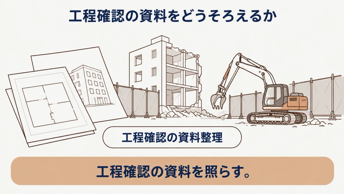 施工完了日と引渡し確認日を別の帯で示す解体工程の図解