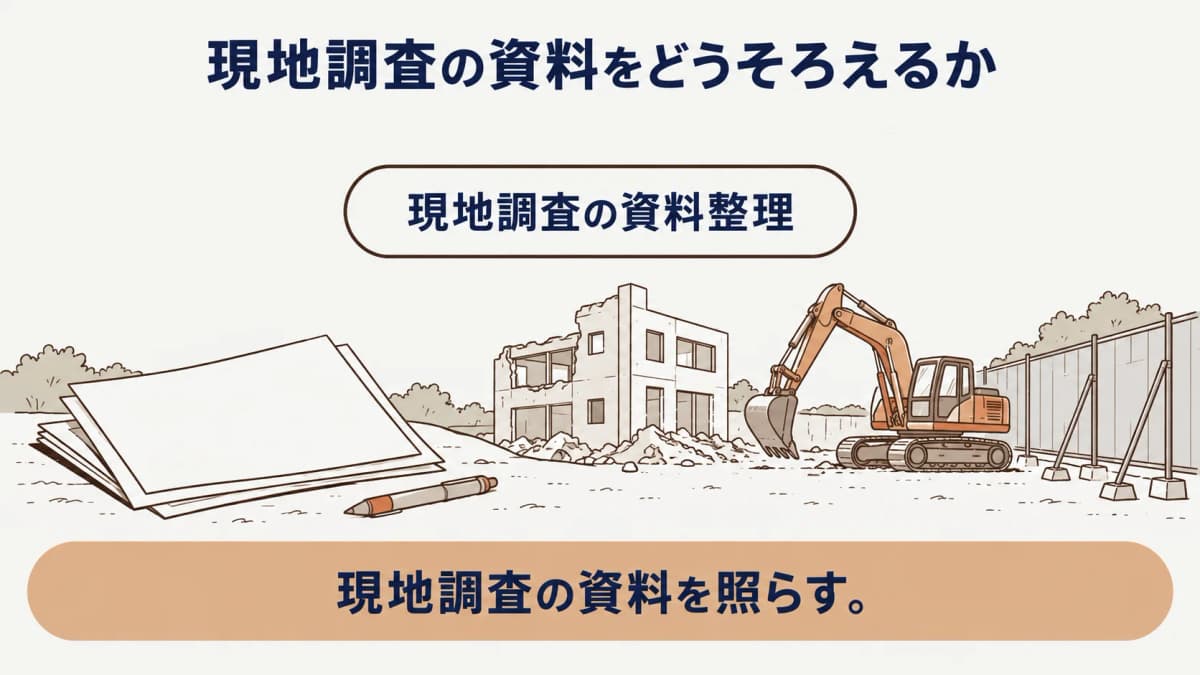図面・設備台帳・施設情報を現地調査前にそろえる書類の図解