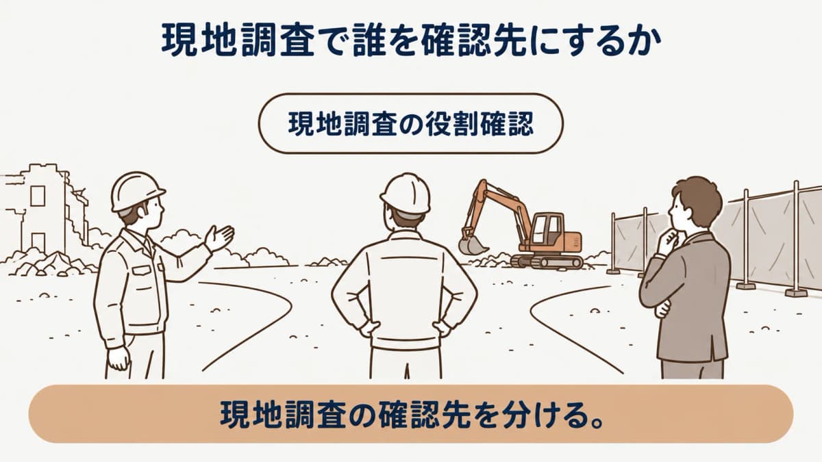 建物・設備・外構を別の確認順で見る現地調査の線画