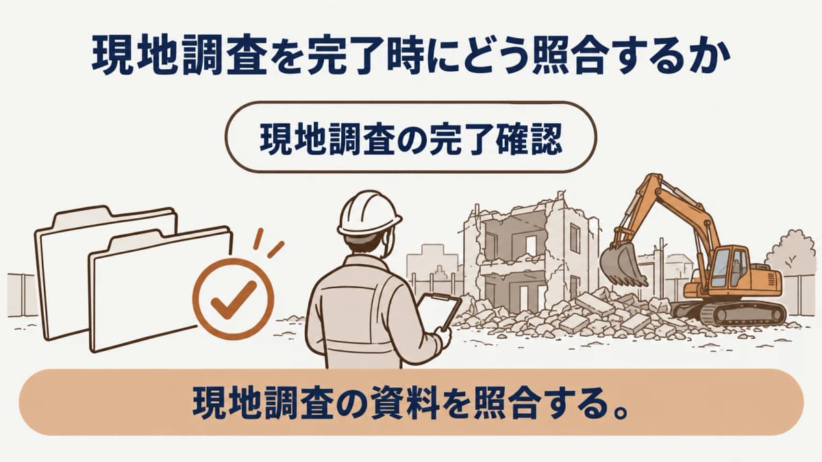 現地調査の記録から社内判断項目へ渡すフロー図