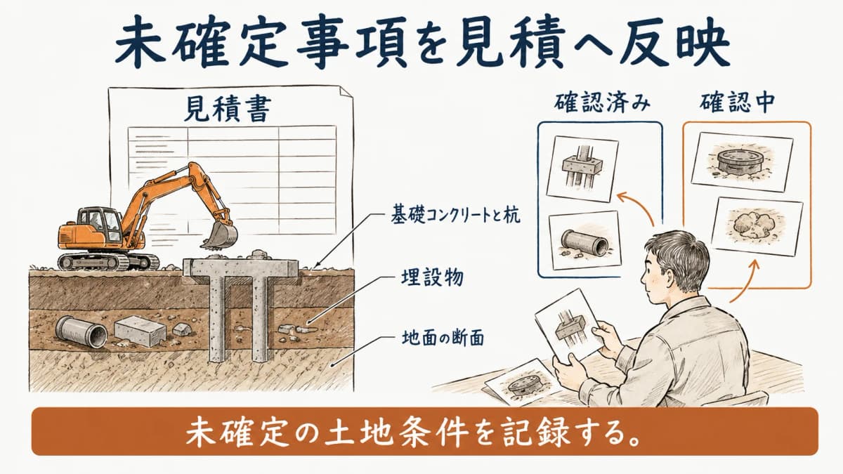 未確定の土地条件を見積へ反映する図