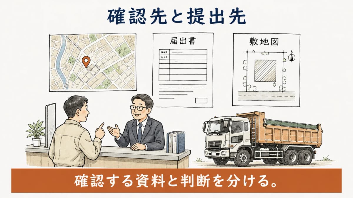 土地条件の確認先と提出先を整理する図