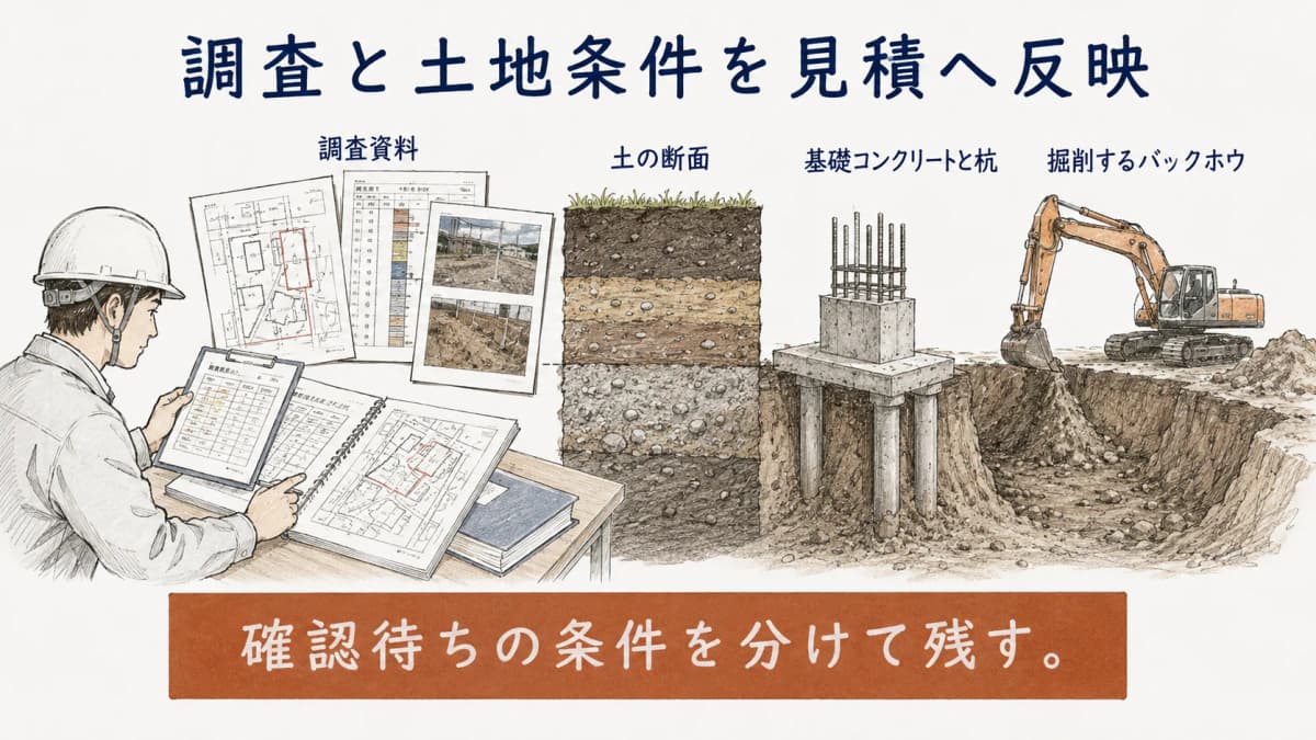 調査資料と土地条件を見積へ反映する工場解体の図