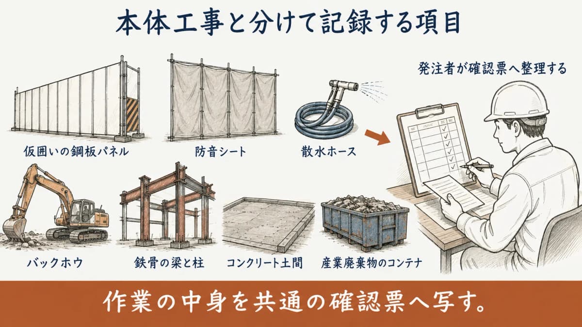 本体工事と付帯工事を分ける解体現場の図解