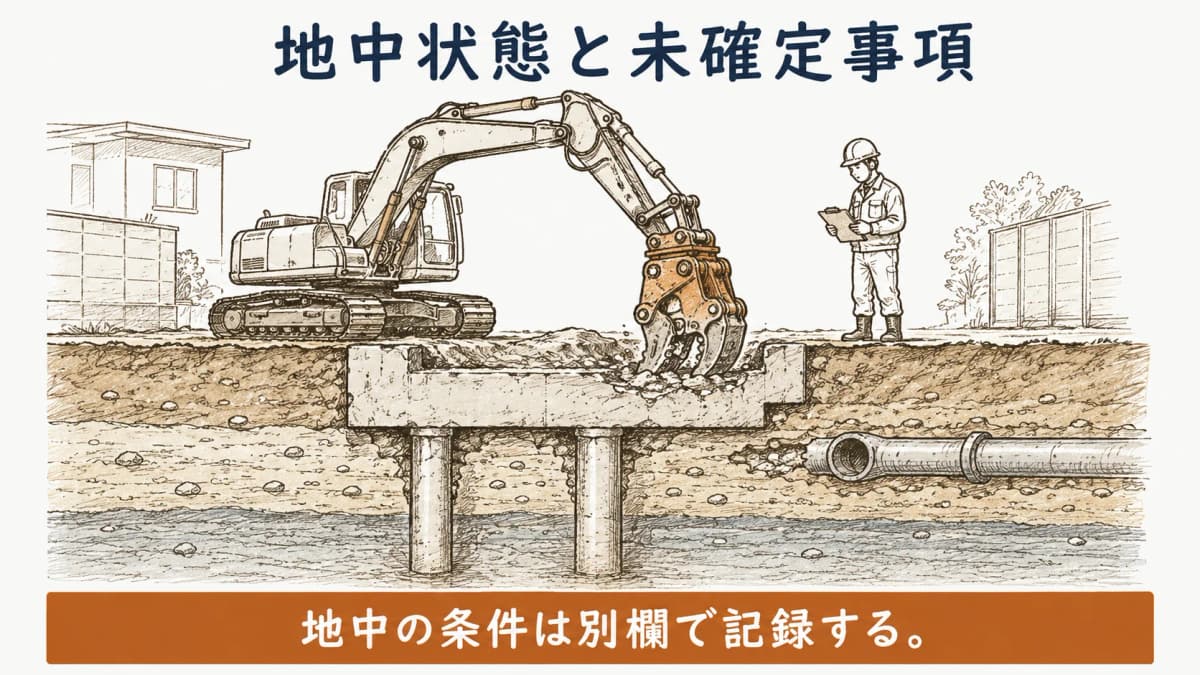 地中状態と未確定事項を記録する図解