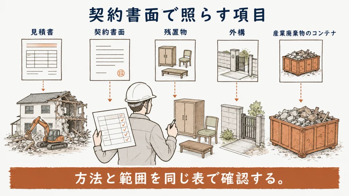 見積と契約書面の項目を照合する図