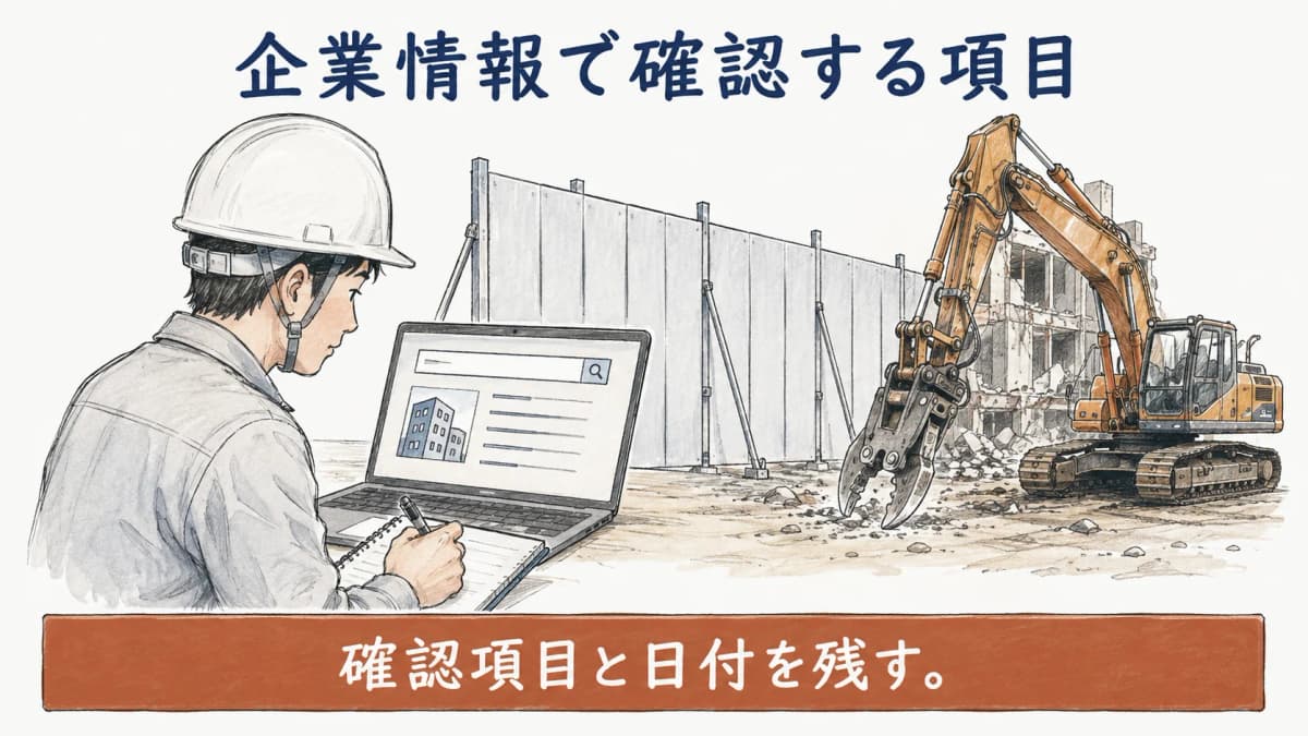 建設業者の企業情報検索で確認項目を見る図