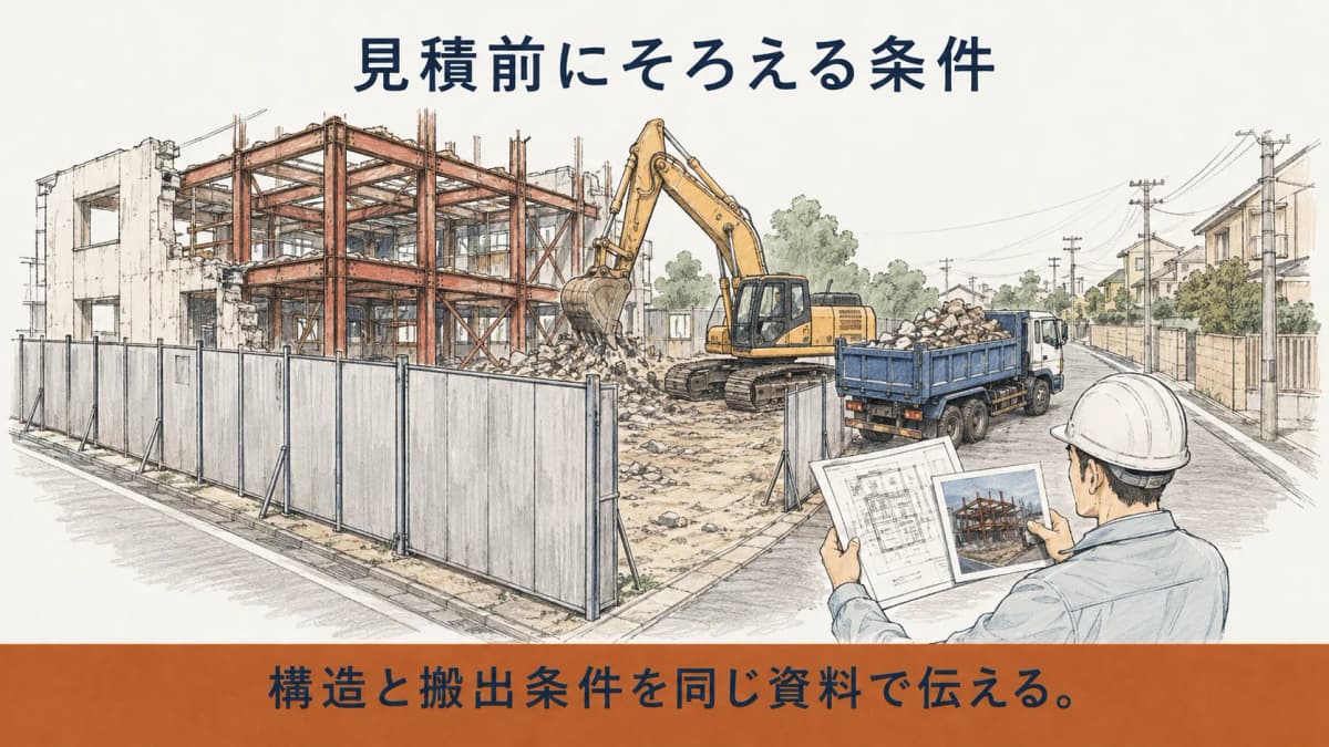 構造と搬出条件をそろえる発注条件の図解