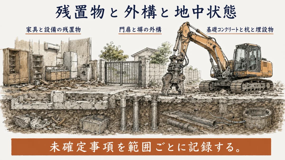 残置物・外構・地中状態を確認する図解