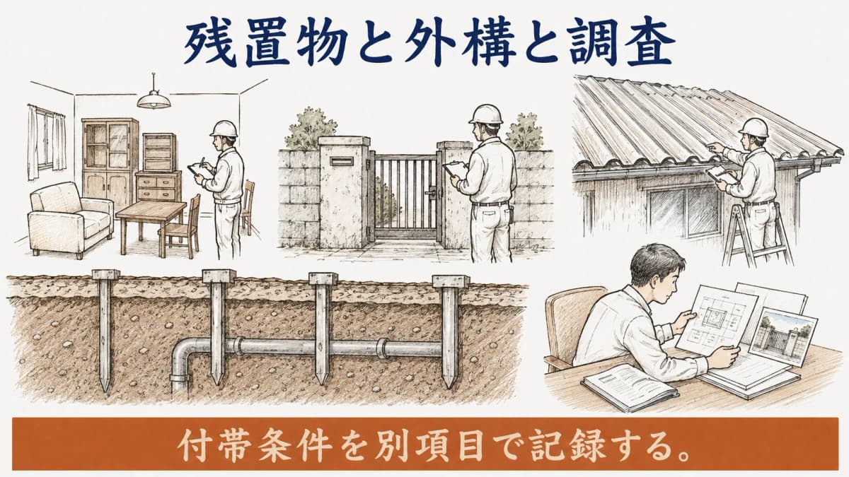 残置物・外構・調査を別項目にする図解