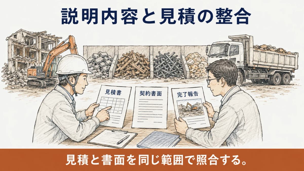 説明書面と見積の範囲を照らす図解