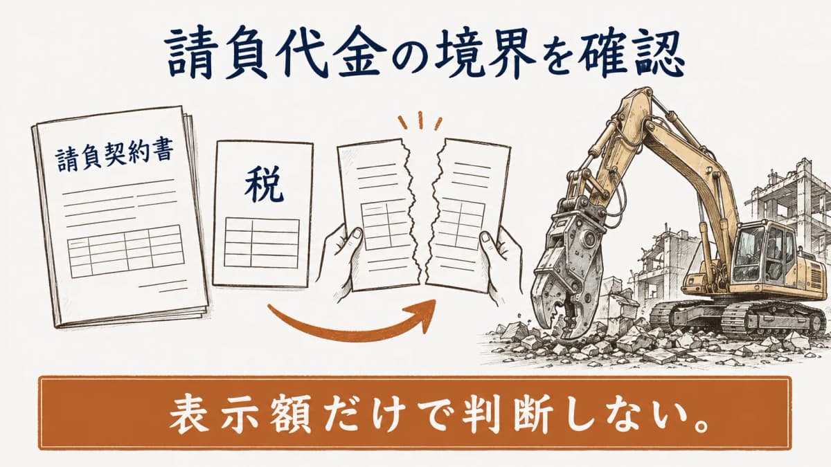 税込額と分割契約を確認する解体工事の図