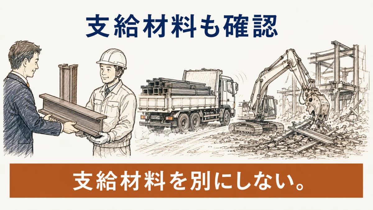 支給材料を含めた請負代金を確認する図