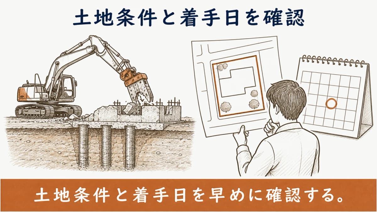 土地条件と着手日を確認する図解