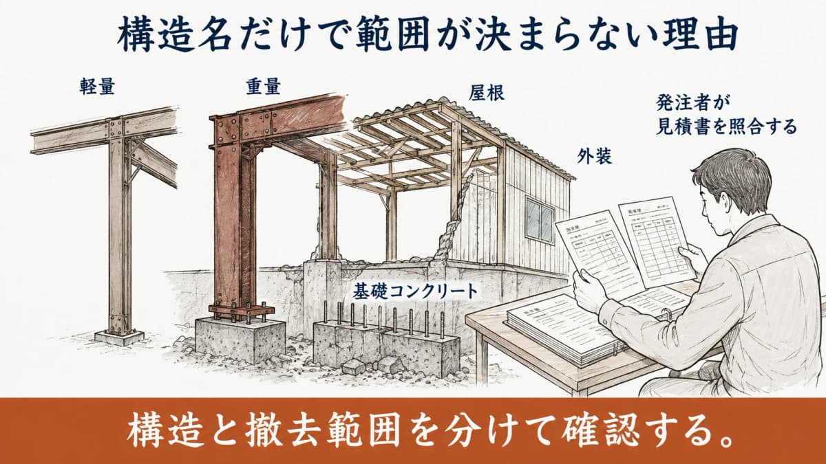 鉄骨造解体の比較前提を示す図