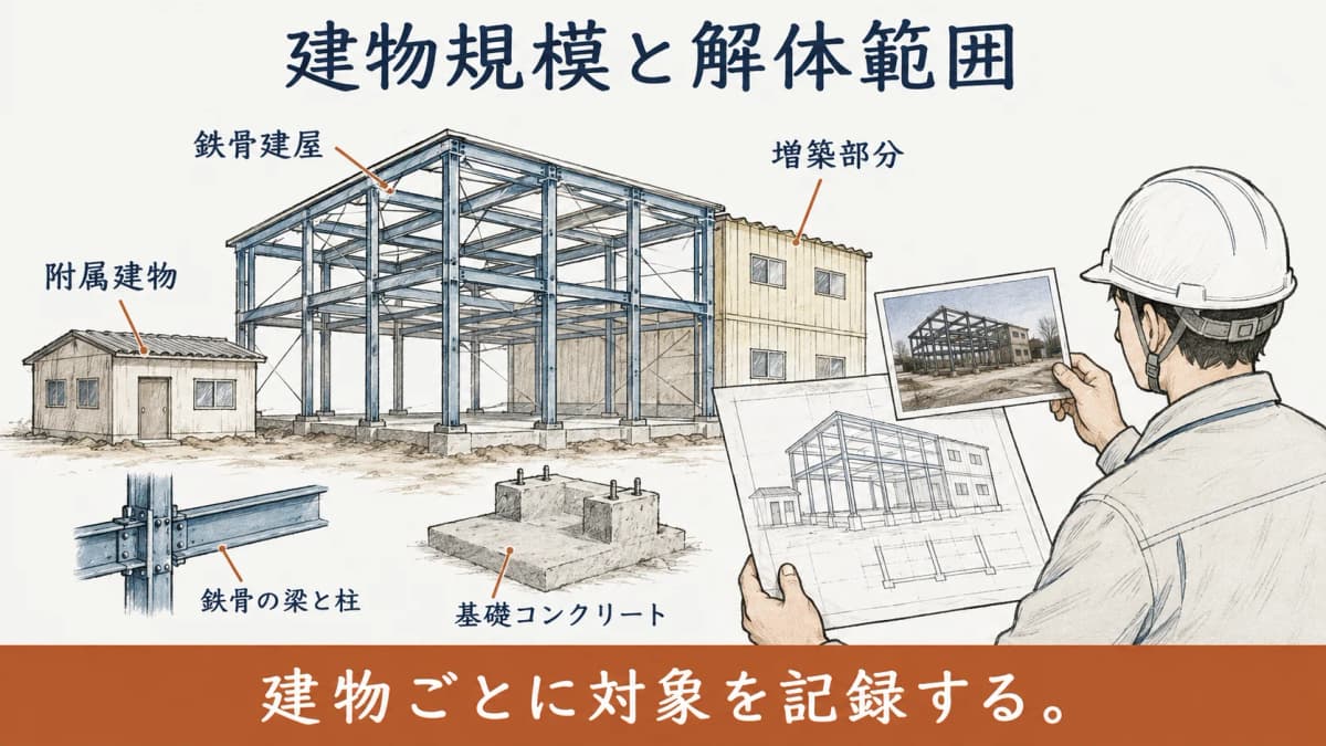 鉄骨造の建物規模と解体範囲を整理する図