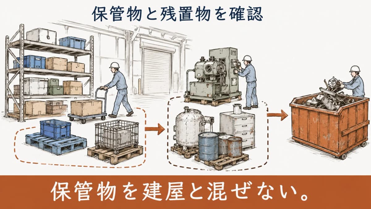 保管物と残置物を分ける倉庫解体の図